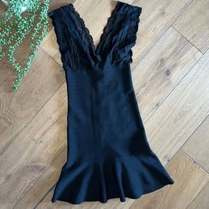 Guess Bandage Lace Ruffle Hem Dress Black